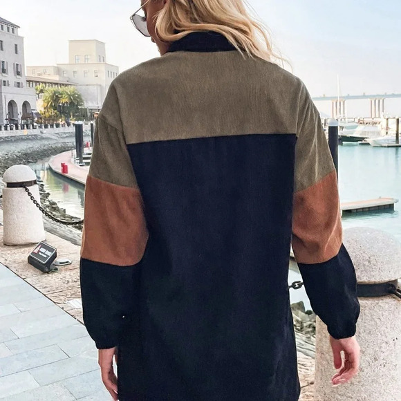 Multicolor Casual Womens Cut And Sew Drop Shoulder Corduroy Coat - Picture 5 of 5